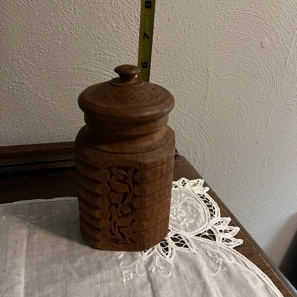 Vintage Carved Wooden Jar with Lid - Picture 4 of 5